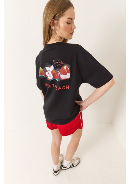 Kadın Baskılı Pamuklu Oversize Örme T-Shirt fiyatları