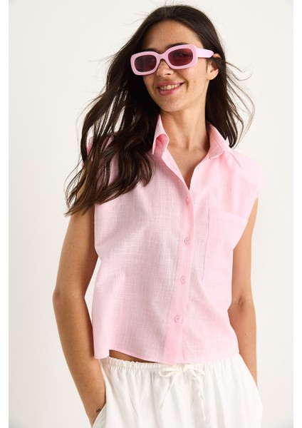 Kadın Vatkalı Kalın Askılı Keten Dokulu Pamuk Gömlek G- fırsatları