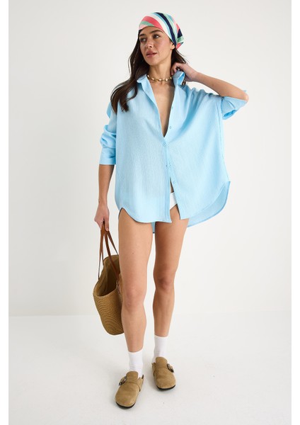 Kadın Düşük Omuz Oversize Basic Bürümcük Gömlek fiyatları