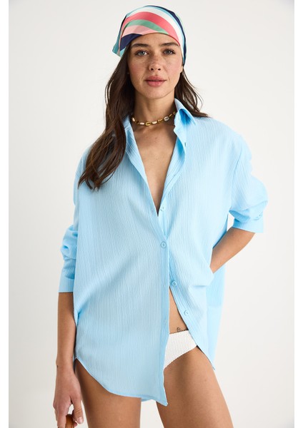 Kadın Düşük Omuz Oversize Basic Bürümcük Gömlek modelleri