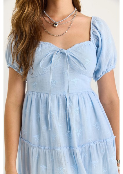 Kadın Kendinden Çiçek Nakışlı Astarlı Müslin Elbise fiyatları