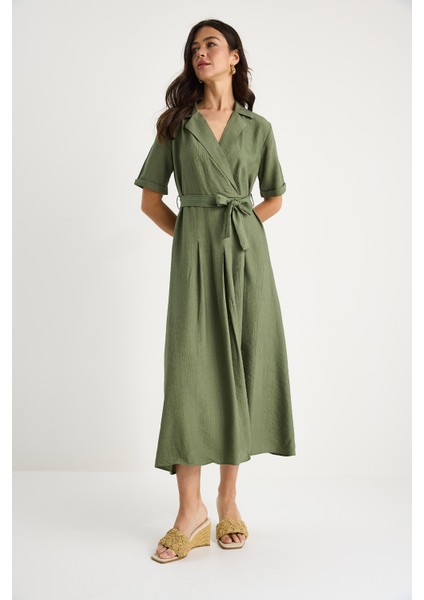 Kadın Kruvaze Yaka Kuşaklı Kısa Kollu Yazlık Elbise fiyatları