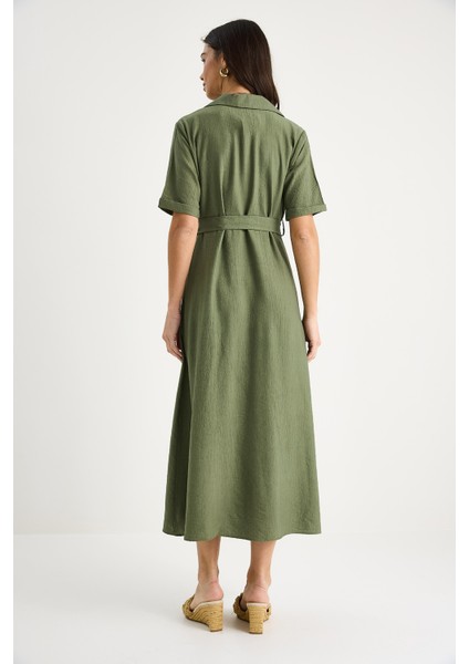 Kadın Kruvaze Yaka Kuşaklı Kısa Kollu Yazlık Elbise indirimleri