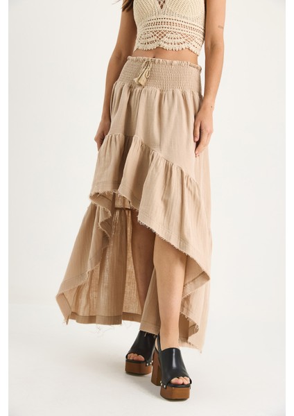 Kadın Önü Kısa Arkası Uzun Beli Gipeli Astarlı Volanlı Müslin Etek S- fırsatları