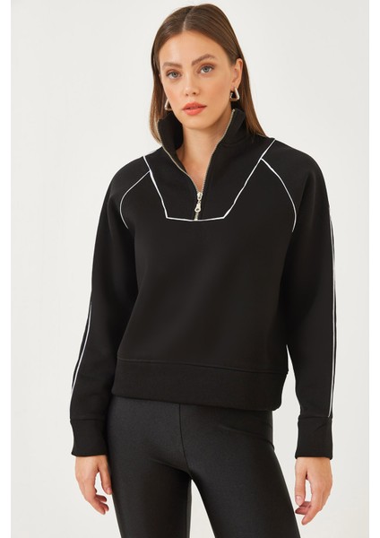 Kadın Yarım Fermuarlı Oversize Sweatshirt Mb-