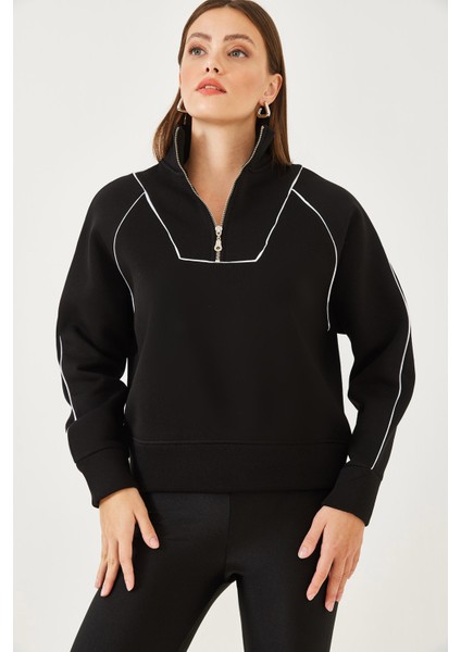 Kadın Yarım Fermuarlı Oversize Sweatshirt Mb- modelleri