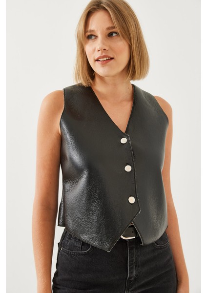 Kadın Deri Peluşlu Yelek