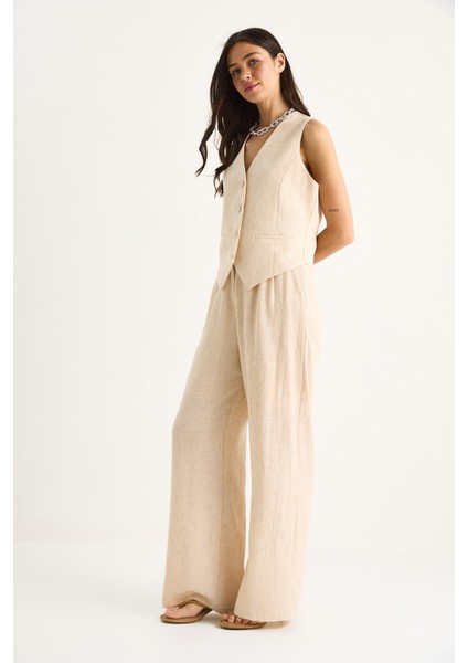 Kadın Yüksek Bel Pantolonlu Yelekli Astarlı Alt-Üst Takım modelleri