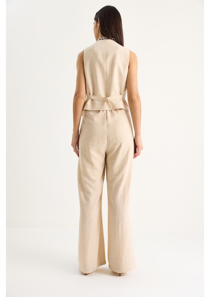 Kadın Yüksek Bel Pantolonlu Yelekli Astarlı Alt-Üst Takım