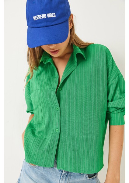 Kadın Tek Cepli Uzun Kollu Rahat Gömlek