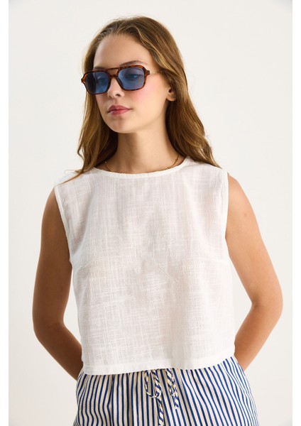 Kadın Kolsuz Keten Bluz - fiyatları