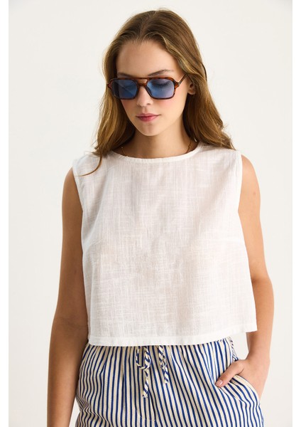 Kadın Kolsuz Keten Bluz - modelleri
