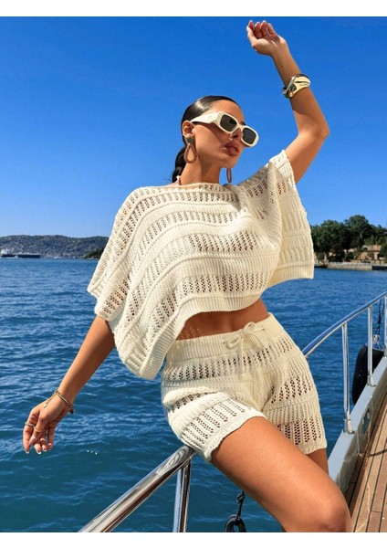 Kadın Kayık Yaka Ajurlu Örgü Triko Alt-Üst Takım