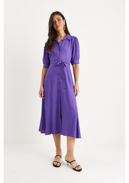 Kadın Kuşaklı Yazlık Gömlek Elbise