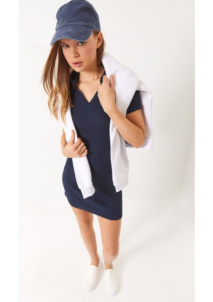 Kadın Kaşkorse Polo Yaka Mini Basic Elbise