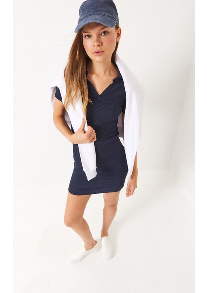 Kadın Kaşkorse Polo Yaka Mini Basic Elbise fiyatları