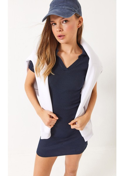 Kadın Kaşkorse Polo Yaka Mini Basic Elbise modelleri