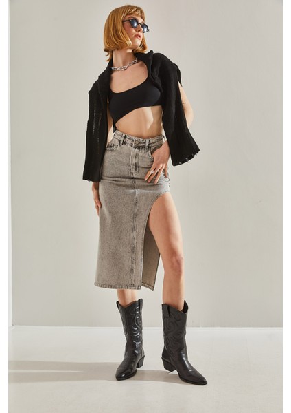 Kadın Yırtmaç Detaylı Kot Etek fiyatları