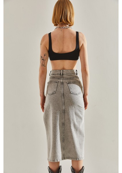 Kadın Yırtmaç Detaylı Kot Etek modelleri