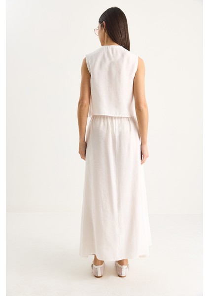 Kadın Önü Bağlamalı Nakış Işlemeli Yelek Cep Detaylı Uzun Modal Etek Takım