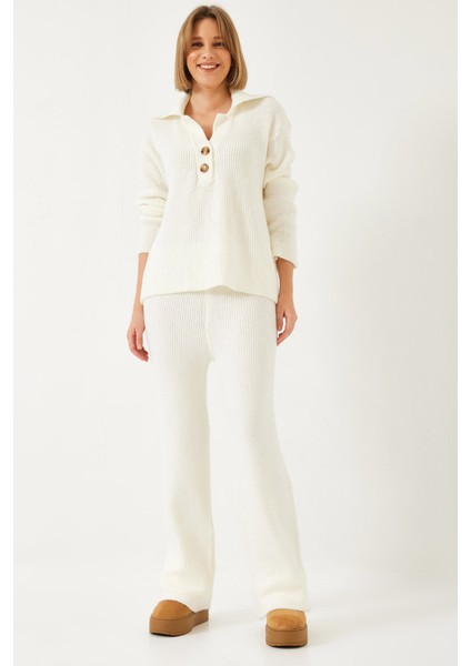 Kadın Gömlek Yaka Kalın Triko Alt Üst Takım