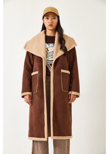 Kadın Çift Torba Cepli Içi Süet Kaban