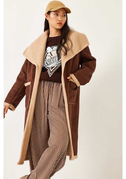 Kadın Çift Torba Cepli Içi Süet Kaban modelleri