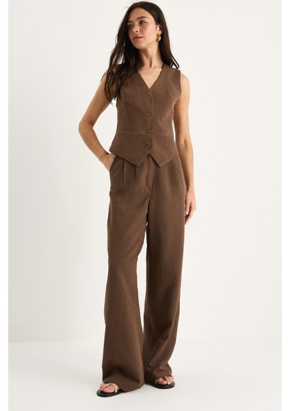 Kadın Yüksek Bel Pantolonlu Yelekli Astarlı Alt-Üst Takım