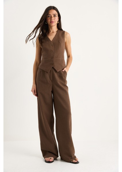 Kadın Yüksek Bel Pantolonlu Yelekli Astarlı Alt-Üst Takım fiyatları