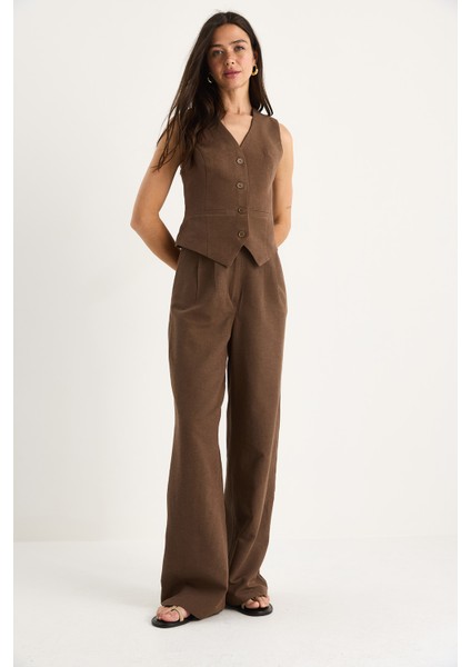 Kadın Yüksek Bel Pantolonlu Yelekli Astarlı Alt-Üst Takım modelleri