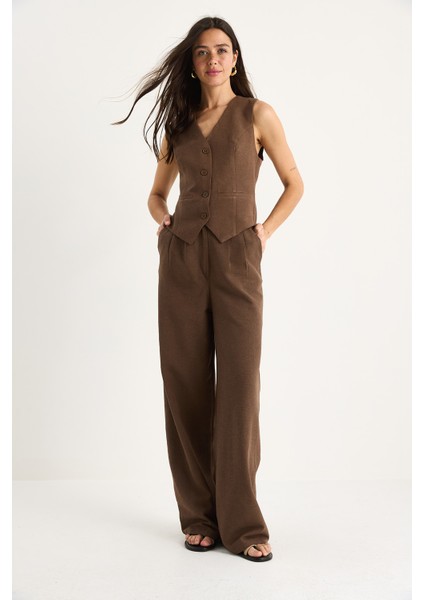 Kadın Yüksek Bel Pantolonlu Yelekli Astarlı Alt-Üst Takım fırsatları