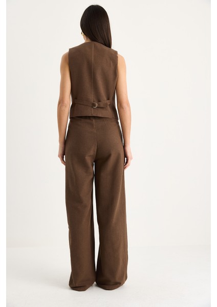 Kadın Yüksek Bel Pantolonlu Yelekli Astarlı Alt-Üst Takım