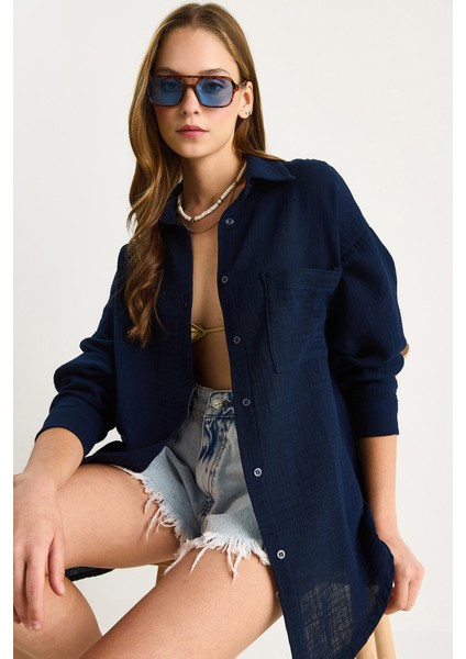 Kadın Oversize Basic Müslin Gömlek