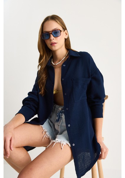 Kadın Oversize Basic Müslin Gömlek modelleri