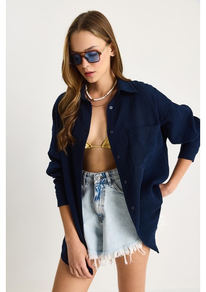 Kadın Oversize Basic Müslin Gömlek fırsatları