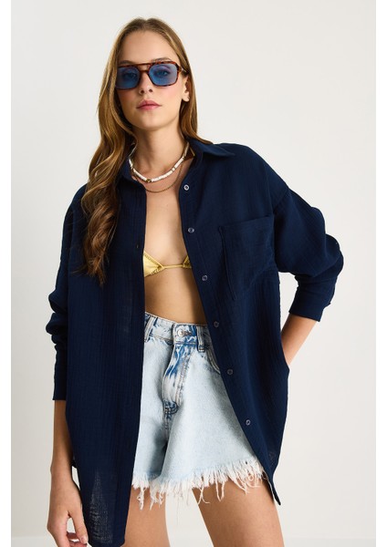 Kadın Oversize Basic Müslin Gömlek indirimleri