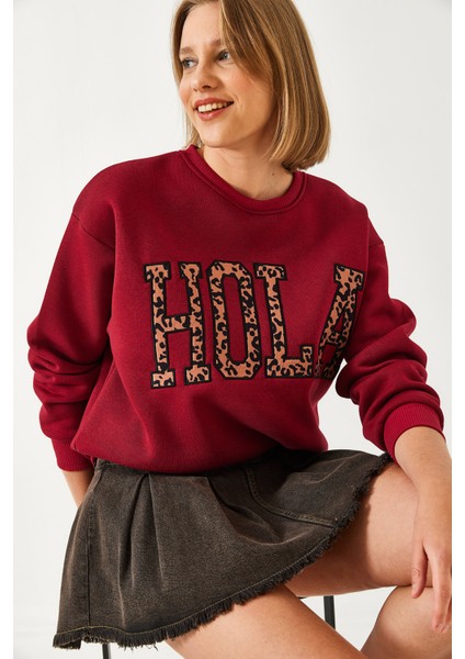 Kadın Leopar Nakışlı Üç Iplik Şardonlu Sweatshirt fiyatları