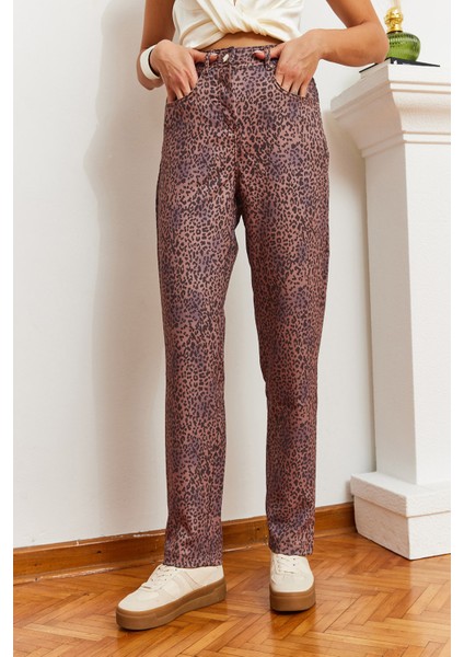 Kadın Leopar Desenli Denim Pantolon Mbms fiyatları