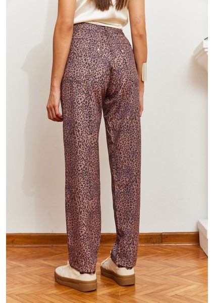 Kadın Leopar Desenli Denim Pantolon Mbms modelleri