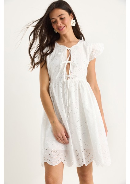 Kadın Fiyonk Detaylı Fisto Astarlı Mini Elbise