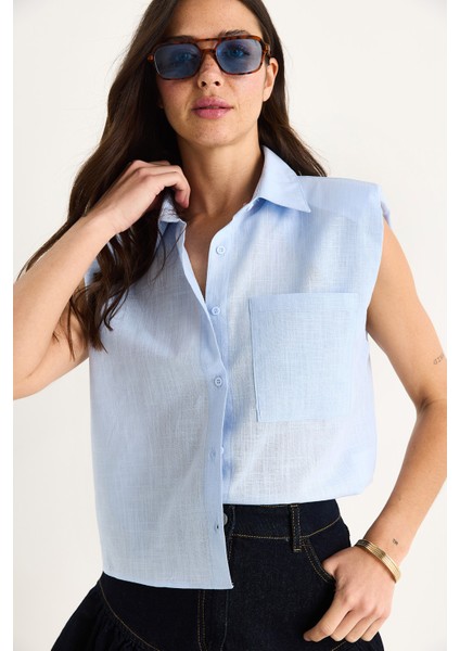 Kadın Vatkalı Kalın Askılı Keten Dokulu Pamuk Gömlek G-