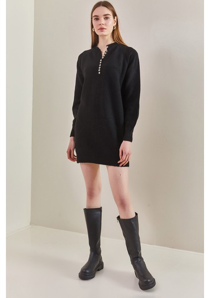 Kadın Çizgili Düğmeli Yumoş Triko Elbise modelleri