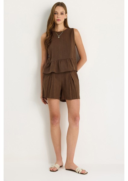 Kadın Keten Bluz Şort Takım