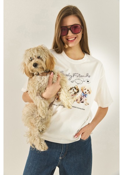 Kadın Yavru Köpek Premium Baskılı Oversize Pamuklu T-Shirt Öt modelleri