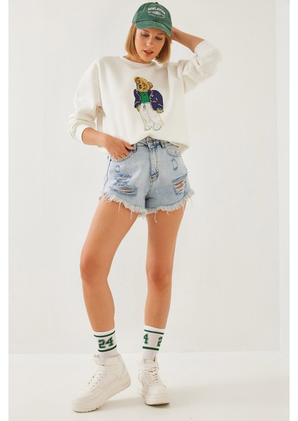 Kadın Üç Iplik Şardonlu Baskılı Sweatshirt