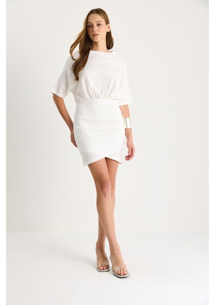 Kadın Kruvaze Etek Detaylı Beli Lastikli Basic Elbise fiyatları
