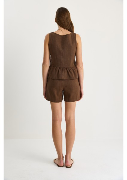 Kadın Keten Bluz Şort Takım