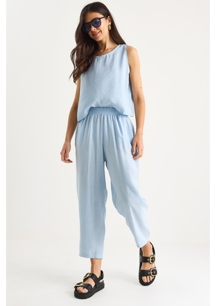 Kadın Kalın Askılı Bluz Beli Lastikli Pantolon Modal Takım