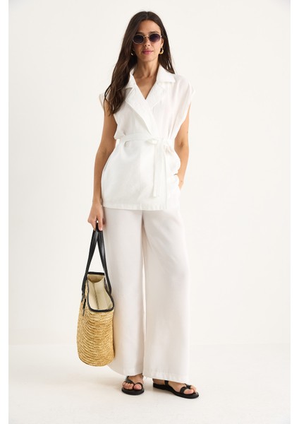 Kadın Kuşaklı Yelek Cep Detaylı Palazzo Pantolonlu Modal Takım fiyatları