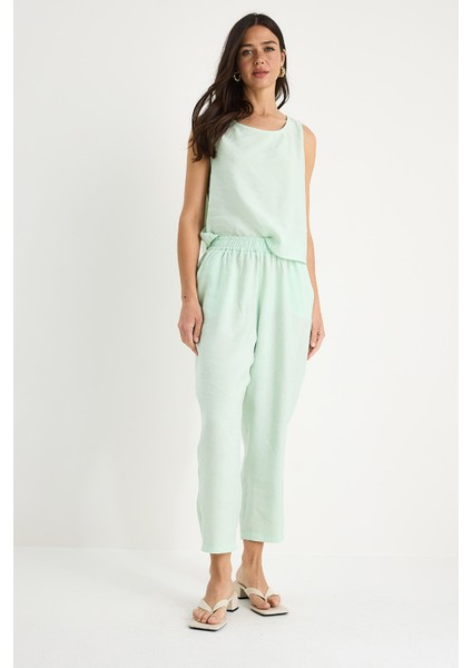 Kadın Kalın Askılı Bluz Beli Lastikli Pantolon Modal Takım modelleri